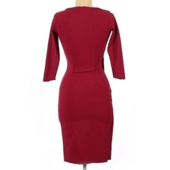 NEW Maroon Sz Small Stretchy Form Fitting Shirred Bodycon Dress GLORY SUNSHINE - Picture 3 of 3